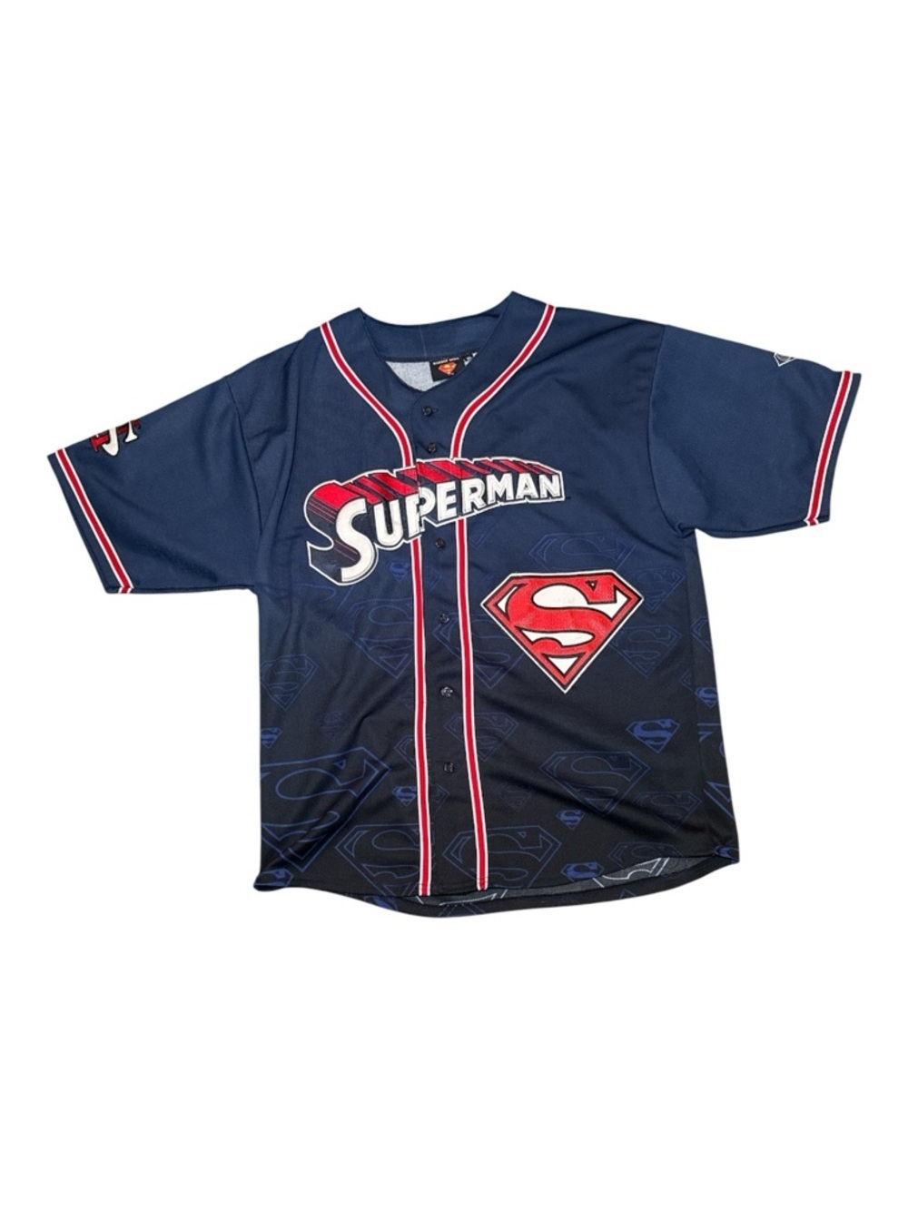 Vintage Superman Baseball Jersey Men XL Button Up DC Warner Bros Logo Y2K